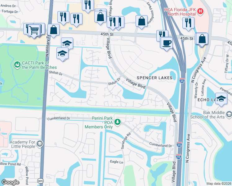 map of restaurants, bars, coffee shops, grocery stores, and more near 1704 17th Way in West Palm Beach