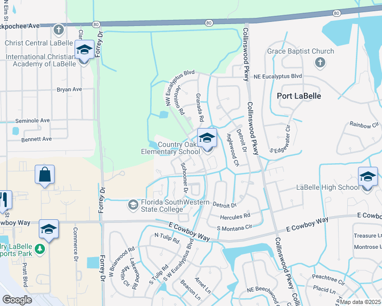 map of restaurants, bars, coffee shops, grocery stores, and more near 2004 Mariner Court in LaBelle