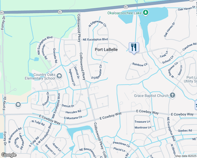 map of restaurants, bars, coffee shops, grocery stores, and more near 4048 South Edgewater Circle in LaBelle
