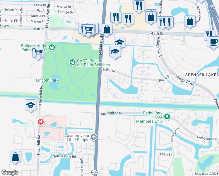 map of restaurants, bars, coffee shops, grocery stores, and more near 7603 76th Way in West Palm Beach