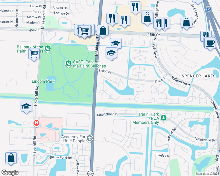 map of restaurants, bars, coffee shops, grocery stores, and more near 7609 76th Way in West Palm Beach