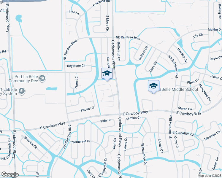 map of restaurants, bars, coffee shops, grocery stores, and more near 6701 Vacaro Street in LaBelle
