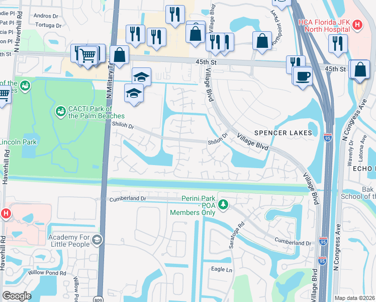 map of restaurants, bars, coffee shops, grocery stores, and more near 3119 31st Way in West Palm Beach