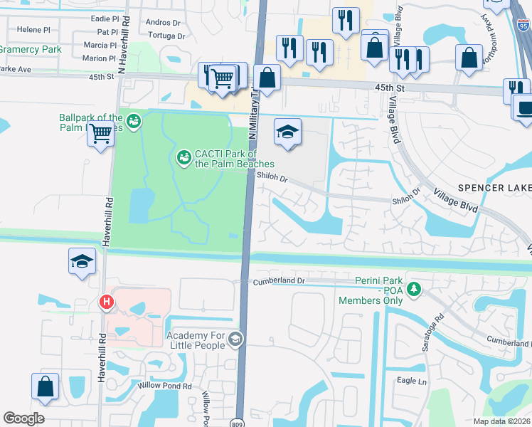 map of restaurants, bars, coffee shops, grocery stores, and more near 7609 76th Way in West Palm Beach