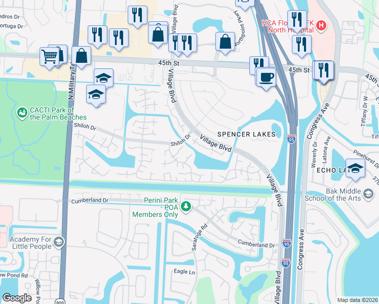 map of restaurants, bars, coffee shops, grocery stores, and more near 1313 13th Way in West Palm Beach