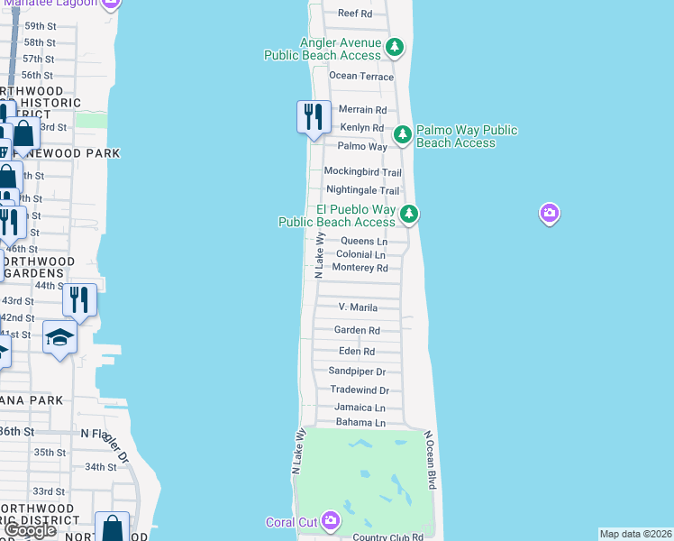 map of restaurants, bars, coffee shops, grocery stores, and more near 275 Orange Grove Road in Palm Beach