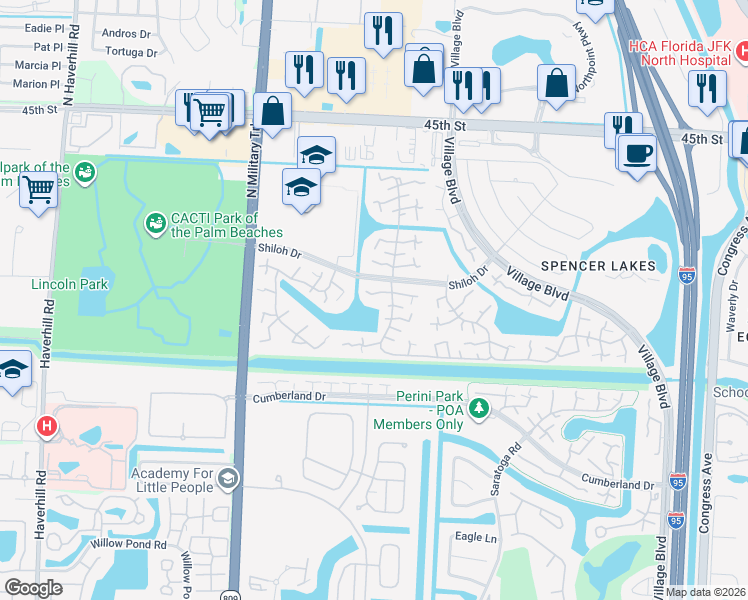map of restaurants, bars, coffee shops, grocery stores, and more near 3001 30th Way in West Palm Beach