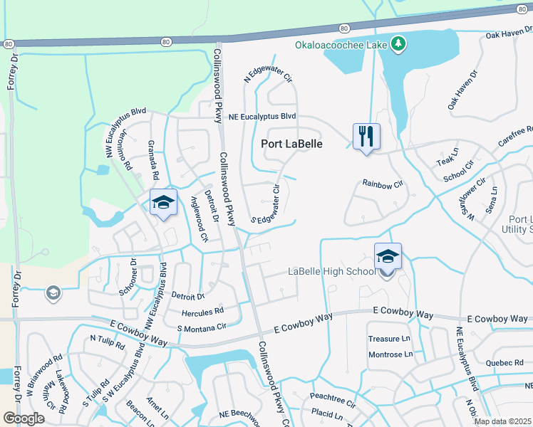 map of restaurants, bars, coffee shops, grocery stores, and more near 4048 South Edgewater Circle in LaBelle