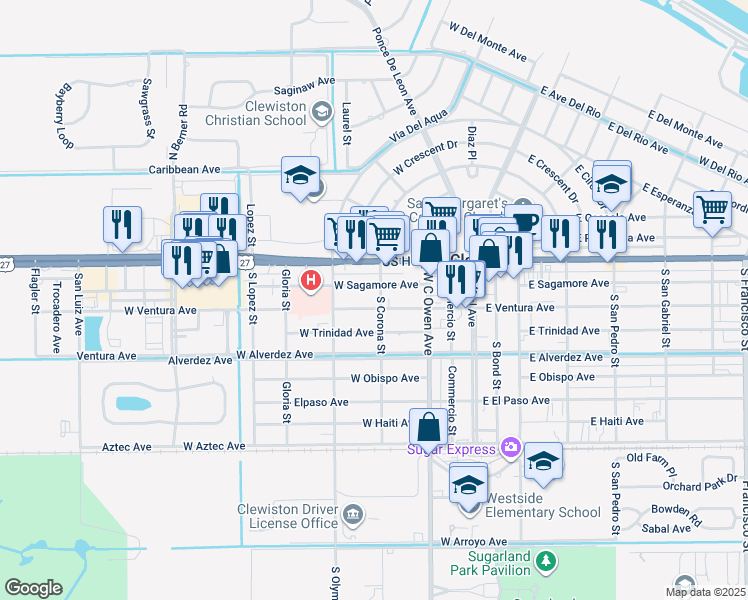 map of restaurants, bars, coffee shops, grocery stores, and more near 401 West Ventura Avenue in Clewiston