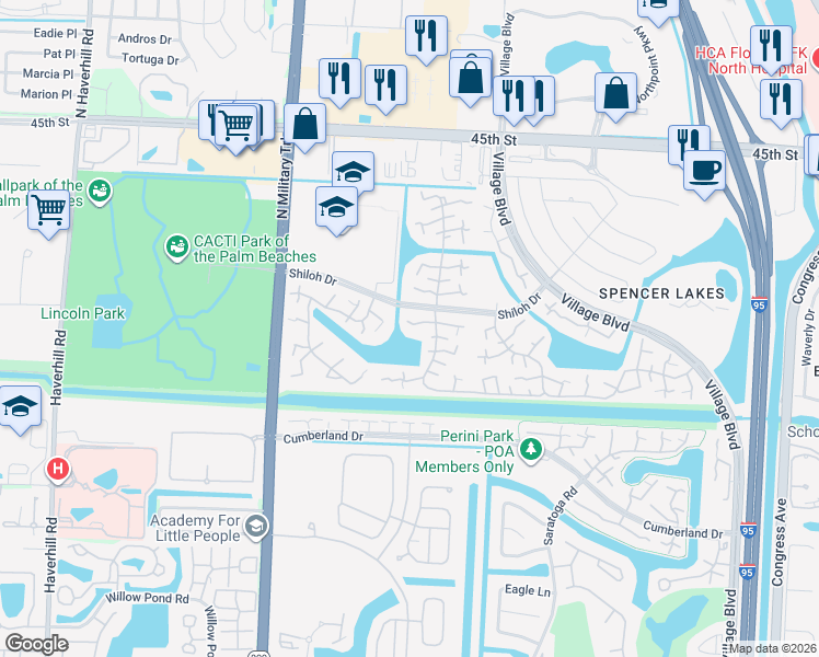 map of restaurants, bars, coffee shops, grocery stores, and more near 3213 32nd Way in West Palm Beach