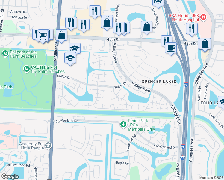 map of restaurants, bars, coffee shops, grocery stores, and more near 1704 17th Way in West Palm Beach