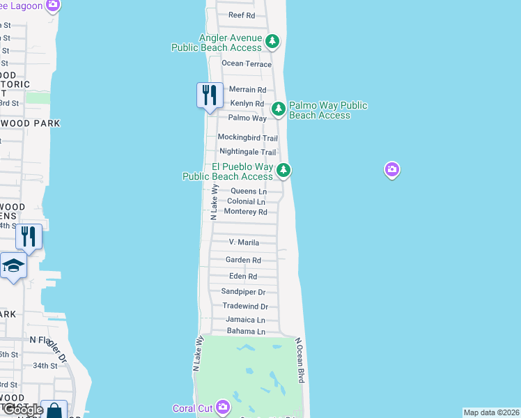 map of restaurants, bars, coffee shops, grocery stores, and more near 223 Orange Grove Road in Palm Beach