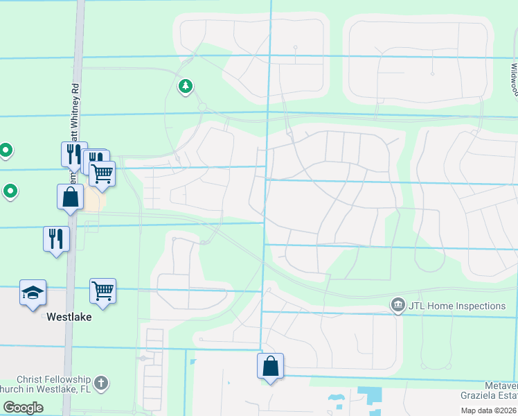 map of restaurants, bars, coffee shops, grocery stores, and more near Key Biscayne Lane in Westlake