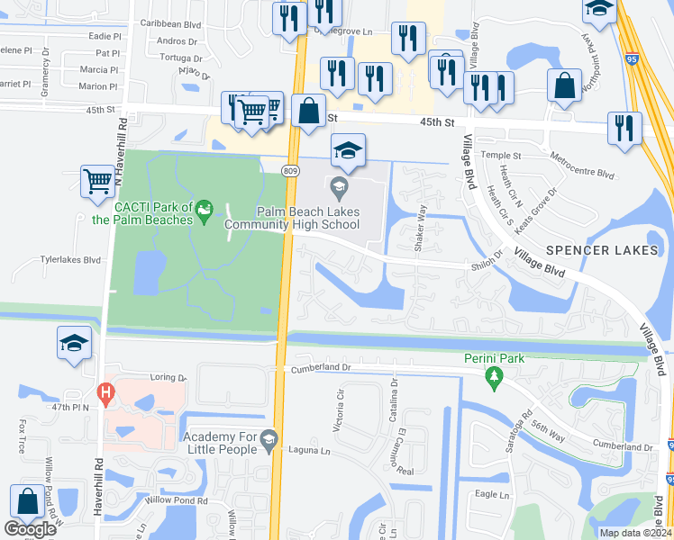 map of restaurants, bars, coffee shops, grocery stores, and more near 7108 71st Way in West Palm Beach