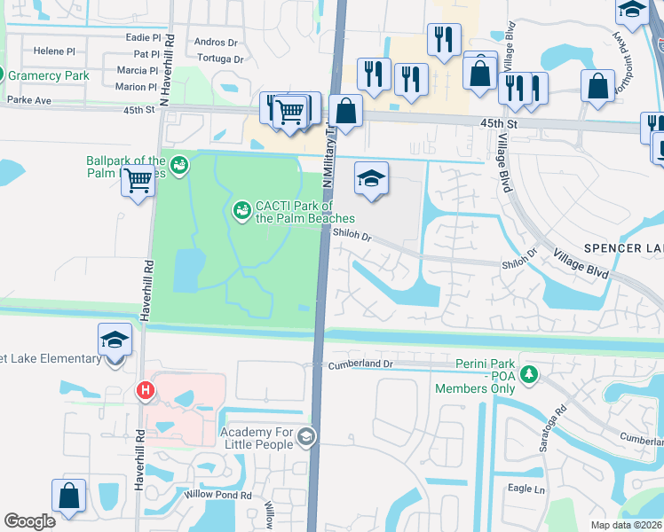 map of restaurants, bars, coffee shops, grocery stores, and more near 7521 75th Way in West Palm Beach