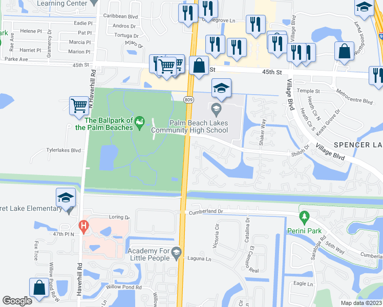 map of restaurants, bars, coffee shops, grocery stores, and more near 7413 74th Way in West Palm Beach