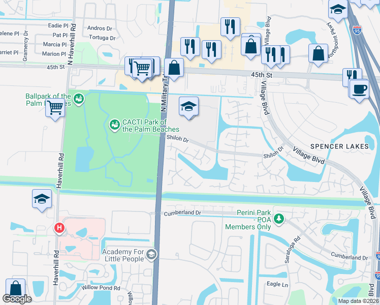 map of restaurants, bars, coffee shops, grocery stores, and more near 7117 71st Way in West Palm Beach