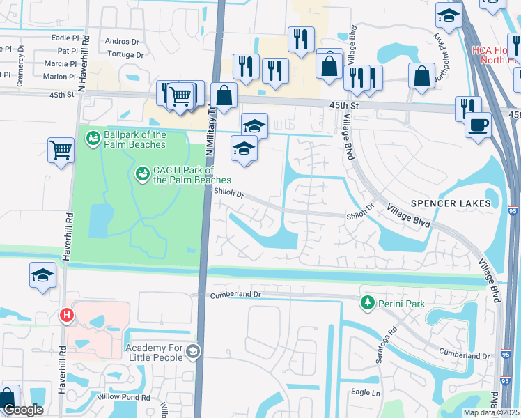 map of restaurants, bars, coffee shops, grocery stores, and more near 7124 71st Way in West Palm Beach