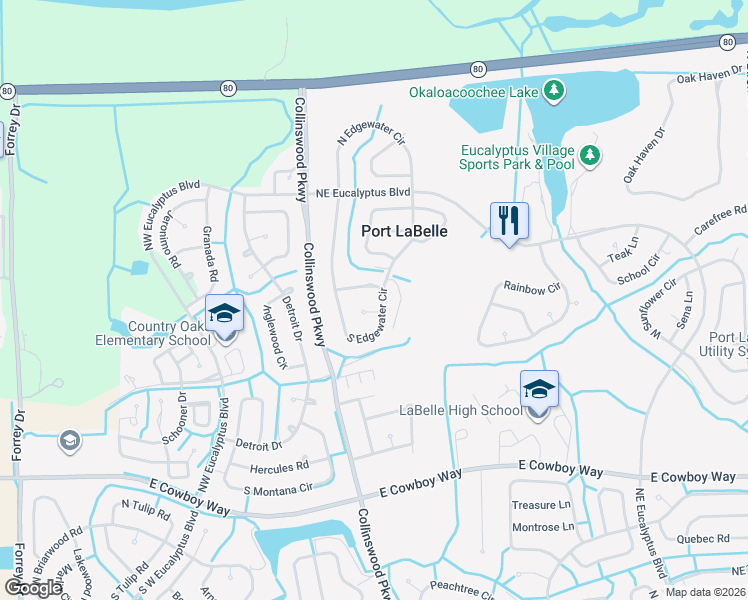 map of restaurants, bars, coffee shops, grocery stores, and more near 4056 South Edgewater Circle in LaBelle