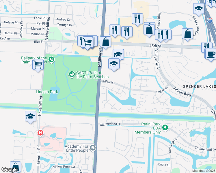 map of restaurants, bars, coffee shops, grocery stores, and more near 7205 72nd Way in West Palm Beach
