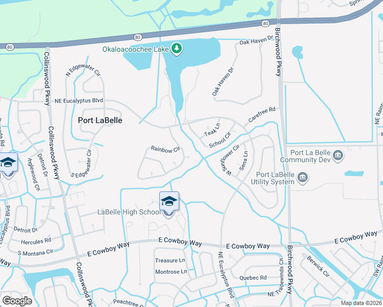 map of restaurants, bars, coffee shops, grocery stores, and more near 4004 Rye Court in LaBelle