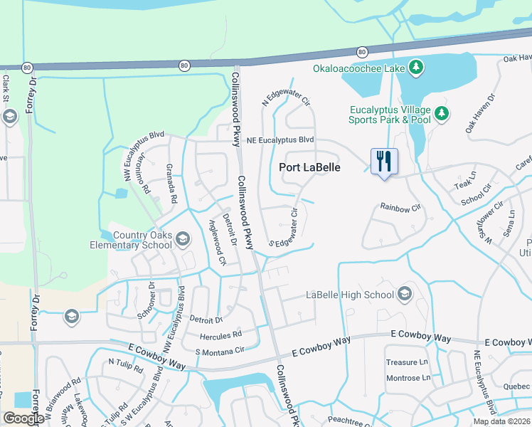 map of restaurants, bars, coffee shops, grocery stores, and more near 4002 Cascade Lane in LaBelle