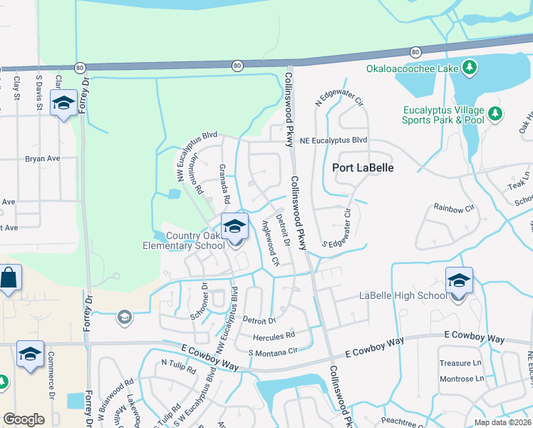 map of restaurants, bars, coffee shops, grocery stores, and more near 2003 Inglewood Circle in LaBelle