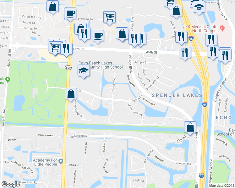 map of restaurants, bars, coffee shops, grocery stores, and more near 3309 33rd Way in West Palm Beach