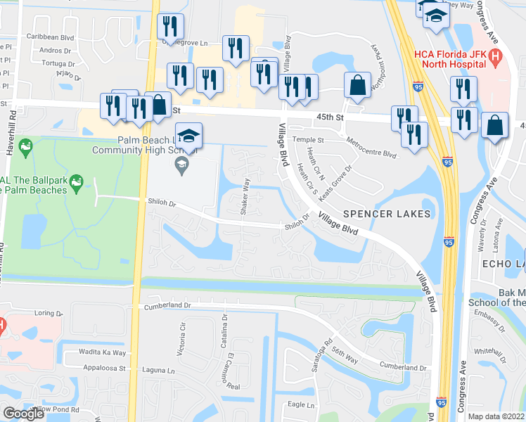 map of restaurants, bars, coffee shops, grocery stores, and more near 3309 33rd Way in West Palm Beach