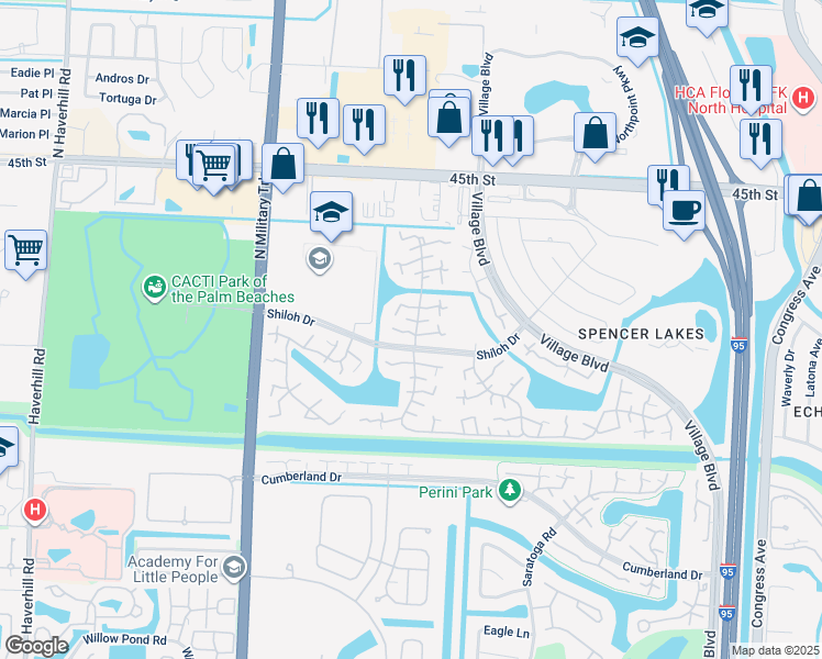 map of restaurants, bars, coffee shops, grocery stores, and more near 3429 34th Way in West Palm Beach