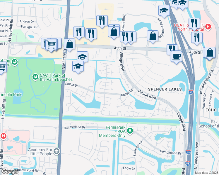 map of restaurants, bars, coffee shops, grocery stores, and more near 3304 33rd Way in West Palm Beach
