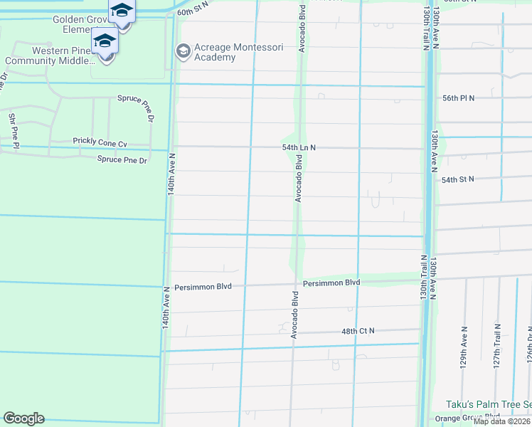 map of restaurants, bars, coffee shops, grocery stores, and more near 13577 52nd Court North in West Palm Beach