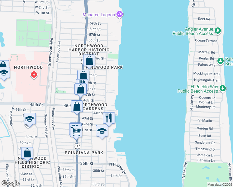 map of restaurants, bars, coffee shops, grocery stores, and more near 4806 North Flagler Drive in West Palm Beach