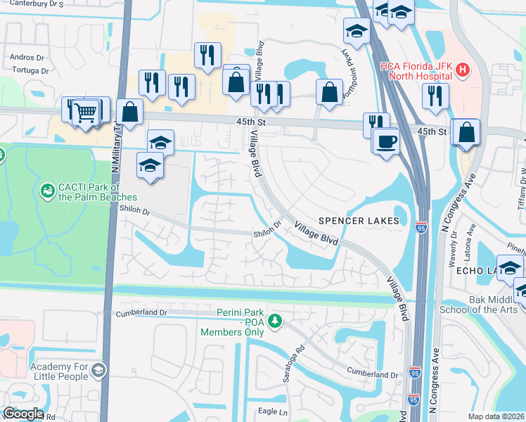 map of restaurants, bars, coffee shops, grocery stores, and more near 156 Heritage Way in West Palm Beach