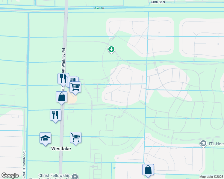 map of restaurants, bars, coffee shops, grocery stores, and more near Unnamed Road in Loxahatchee