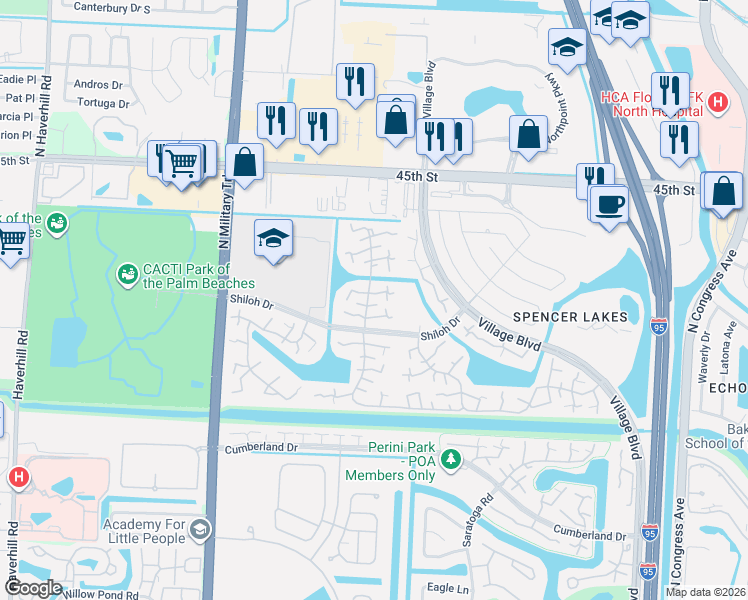 map of restaurants, bars, coffee shops, grocery stores, and more near 3429 34th Way in West Palm Beach