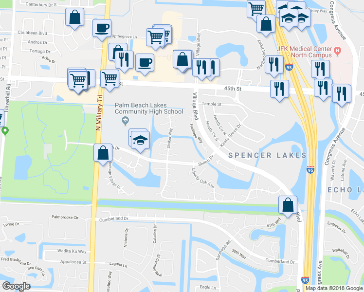 map of restaurants, bars, coffee shops, grocery stores, and more near 3309 33rd Way in West Palm Beach