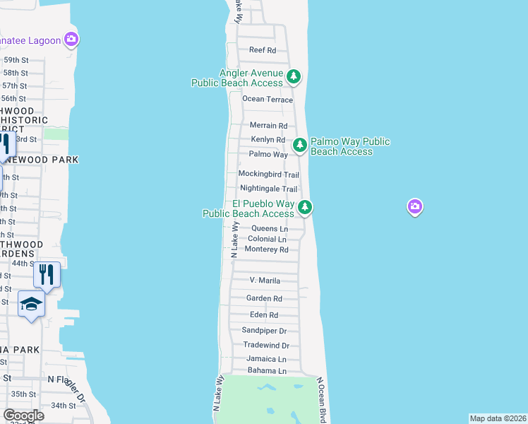 map of restaurants, bars, coffee shops, grocery stores, and more near 225 La Puerta Way in Palm Beach
