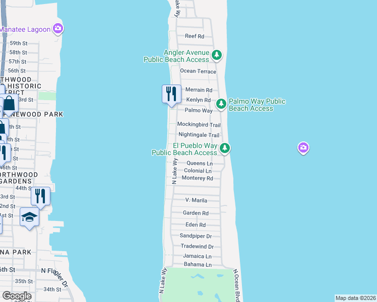 map of restaurants, bars, coffee shops, grocery stores, and more near 255 El Pueblo Way in Palm Beach