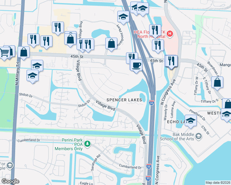 map of restaurants, bars, coffee shops, grocery stores, and more near 3824 Shelley Road North in West Palm Beach