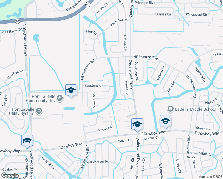map of restaurants, bars, coffee shops, grocery stores, and more near 6027 Keystone Circle in LaBelle