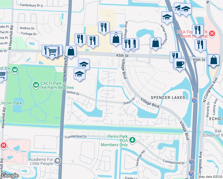 map of restaurants, bars, coffee shops, grocery stores, and more near 4121 41st Way in West Palm Beach