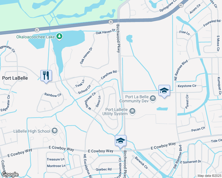 map of restaurants, bars, coffee shops, grocery stores, and more near 4007 East Sunflower Circle in LaBelle