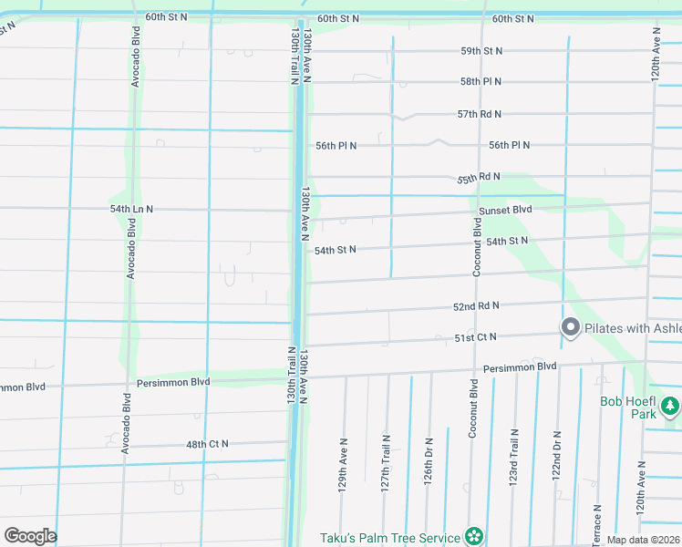 map of restaurants, bars, coffee shops, grocery stores, and more near 12896 54th Street North in West Palm Beach