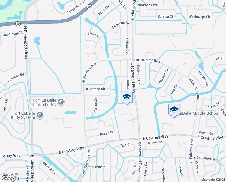 map of restaurants, bars, coffee shops, grocery stores, and more near 6027 Keystone Circle in LaBelle