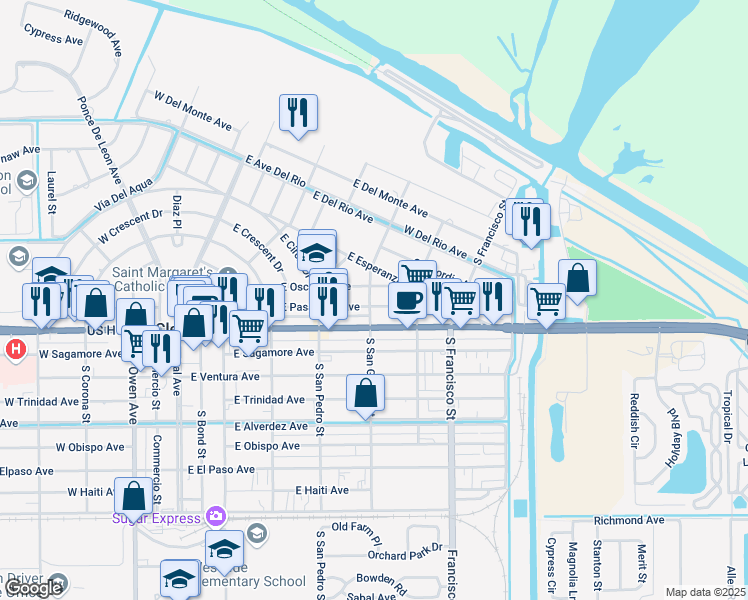 map of restaurants, bars, coffee shops, grocery stores, and more near 540 East Osceola Avenue in Clewiston