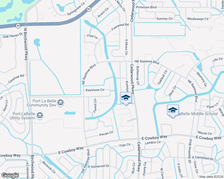 map of restaurants, bars, coffee shops, grocery stores, and more near 6027 Keystone Circle in LaBelle