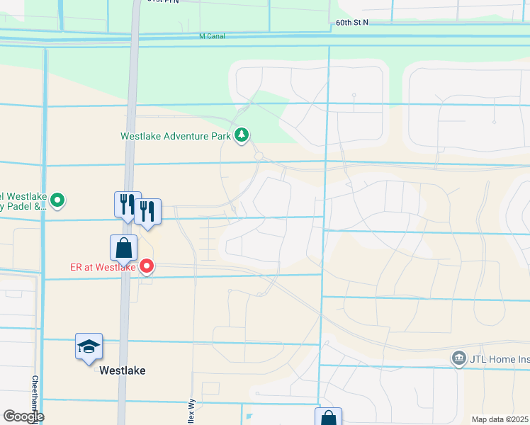 map of restaurants, bars, coffee shops, grocery stores, and more near 5454 Starfish Road in Westlake