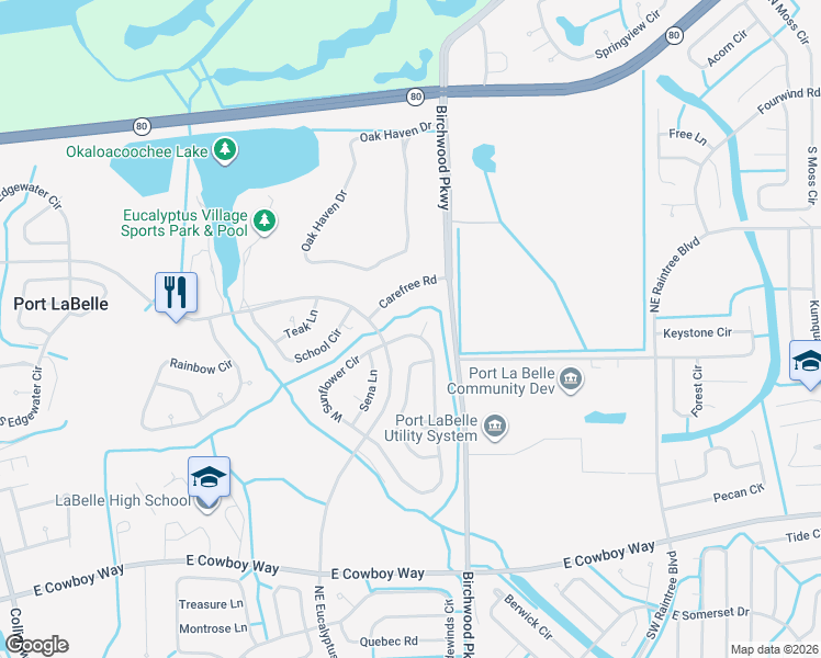 map of restaurants, bars, coffee shops, grocery stores, and more near 4007 East Sunflower Circle in LaBelle