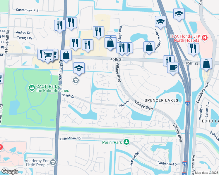 map of restaurants, bars, coffee shops, grocery stores, and more near 4121 41st Way in West Palm Beach